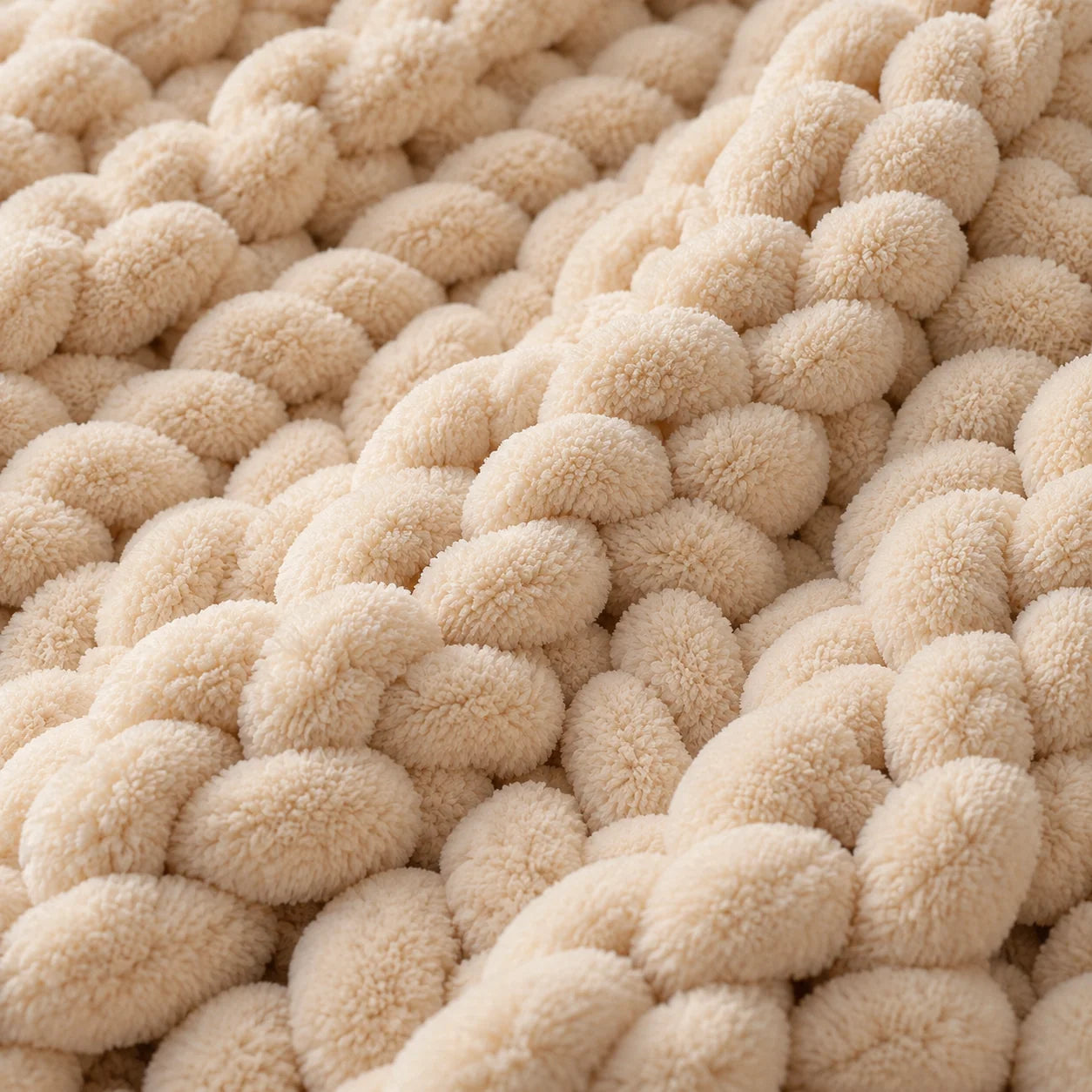 Close view of plush cream chenille stitches