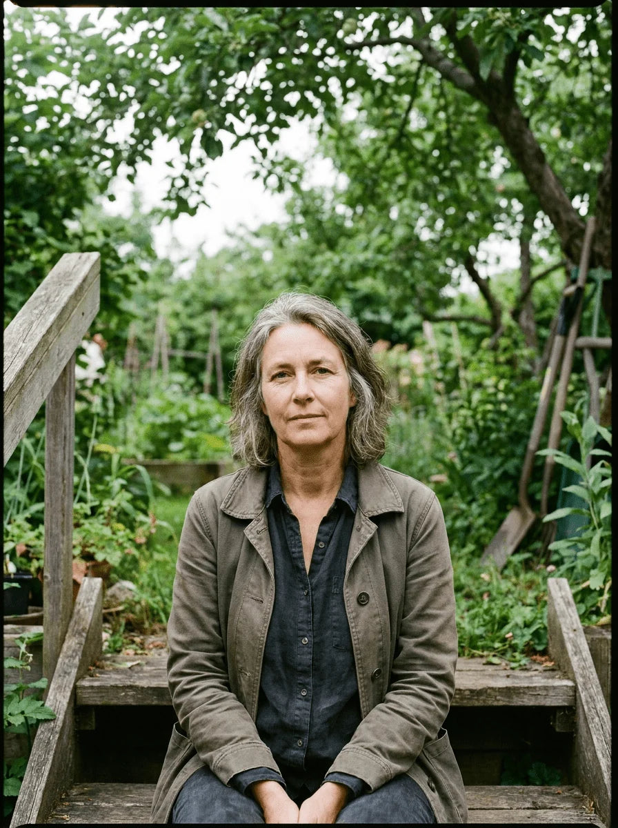 Mature woman seated outdoors