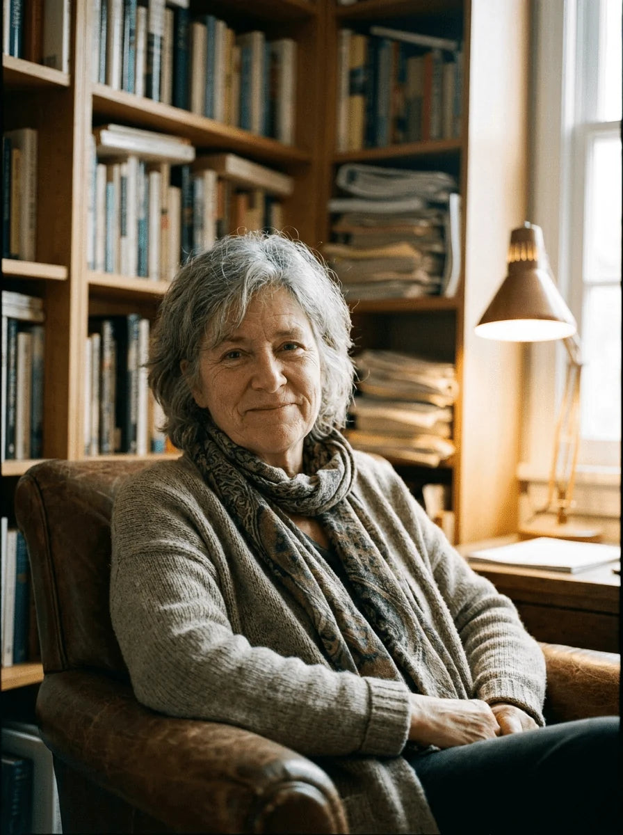 Mature woman seated in a home study