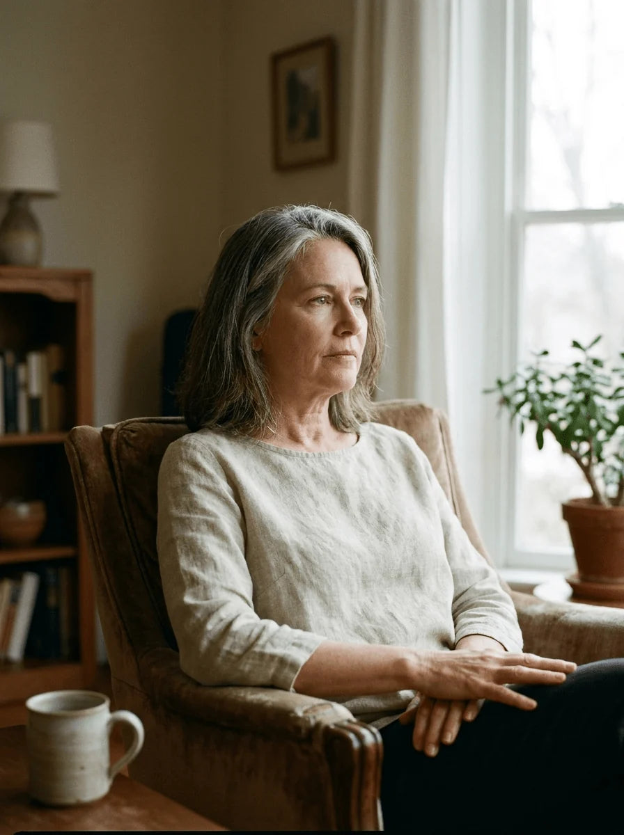 Mature woman seated in a living room